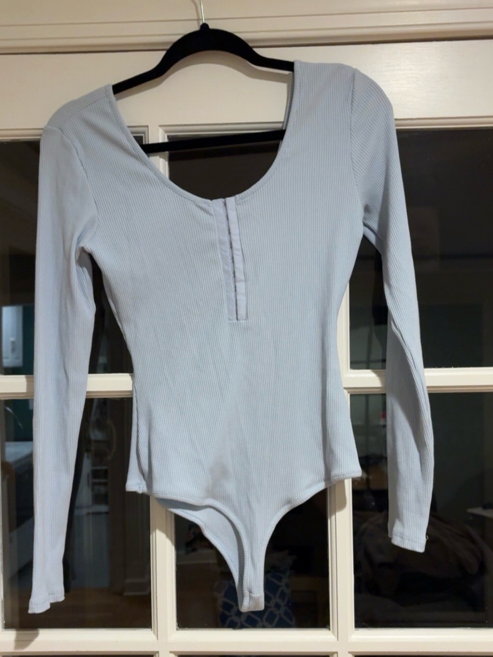 Chelsea & Violet Pale Blue Ribbed Long-Sleeve Bodysuit